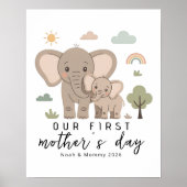 Pastell-Elefanten-Mutter-Baby-Erster-Muttertag-Kun Poster (Vorne)