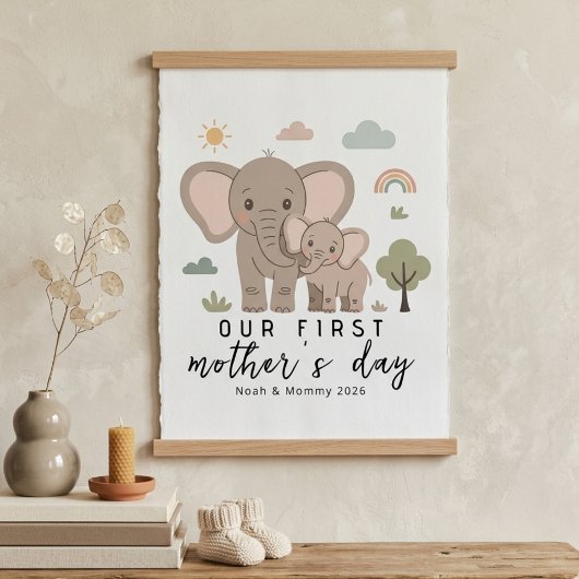 Pastell-Elefanten-Mutter-Baby-Erster-Muttertag-Kun Poster