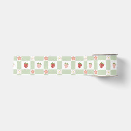Pastell-Erdbeer-Gingham – Cottagecore-Geschenkverp Ripsband
