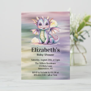 Pastell-Fantasie-Drache-Baby-Party Einladung