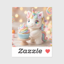 Pastell-Farbene Einhorn mit Regenbogen-Cupcake Aufkleber