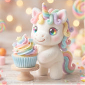 Pastell-Farbene Einhorn mit Regenbogen-Cupcake Aufkleber (Vorderseite)