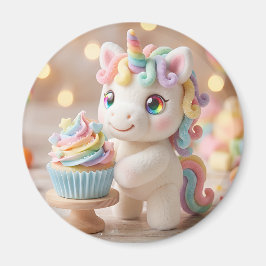 Pastell-Farbene Einhorn mit Regenbogen-Cupcake Magnet