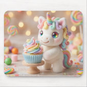 Pastell-Farbene Einhorn mit Regenbogen-Cupcake Mousepad (Vorne)