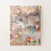 Pastell-Farbene Einhorn mit Regenbogen-Cupcake Puzzle (Vertikal)