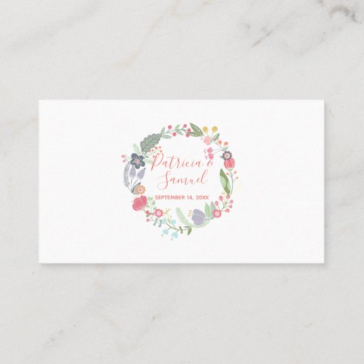 Pastell farbenfrohe Wildblumen Wiesen-Kranz Hochze Platzkarte (Rückseite)