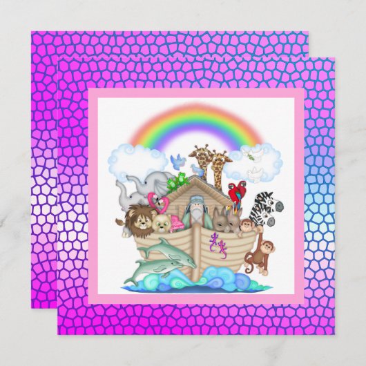 Pastell farbig NOAHS ARK PARTY EINLADUNG (Vorne/Hinten)