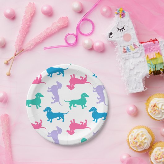 Pastell farbige Dackeln Pappteller (Party)
