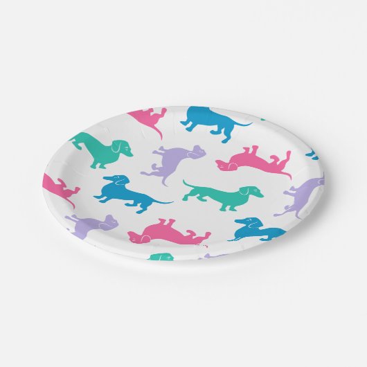 Pastell farbige Dackeln Pappteller (Schrägansicht)