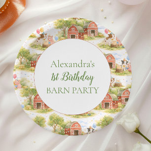 Pastell-Farmtiere Bauernhof 1. Geburtstag Pappteller