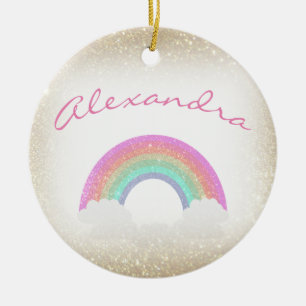 Pastell-Faux-Glitter-Regenbogen mit individuellem Keramik Ornament