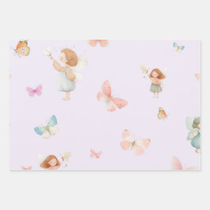 Pastell-Fee-Muster Süßes Schmetterlings-Kinderzimm Geschenkpapier Set