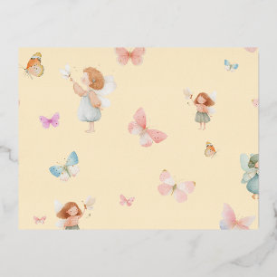 Pastell-Fee-Muster Süßes Schmetterlings-Nursery-De Folien Feiertagspostkarte