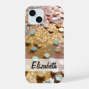 Pastell-Feminin-Glitter Rosa, Blau, Gold, Silber iPhone 15 Hülle