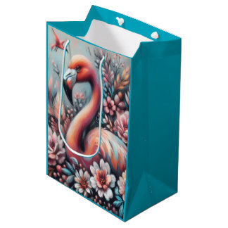 Pastell-Flamingo-Blumen-Tropisches-Cottagecore Mittlere Geschenktüte