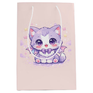 Pastell-Fledermaus-Kitty Kawaii Lavendel Flügel Mittlere Geschenktüte