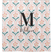 Pastell Flora Pattern Schwarzes Monogramm Modernes Duschvorhang (Vorderseite)