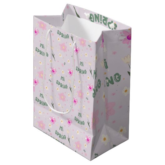 Pastell Floral Hi Spring Wrapping Paper Mittlere Geschenktüte (Vorderseite Schrägansicht)