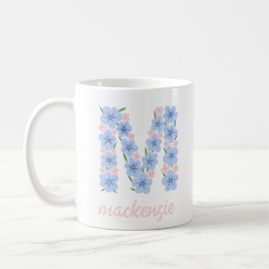 Pastell Floral Letter M Monogramm Kaffeetasse (Links)