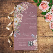 Pastell Floral Modern Dusty Pink QR Code All In One Einladung