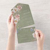 Pastell Floral Modern Sage Green No Dinner All In One Einladung (Abreißen)