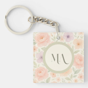 Pastell Floral Monogram Acryllic Schlüsselanhänger