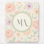 Pastell Floral Monogramm Mousepad - Personalisiert (Vorne)
