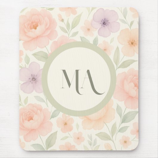 Pastell Floral Monogramm Mousepad - Personalisiert (Vorne)