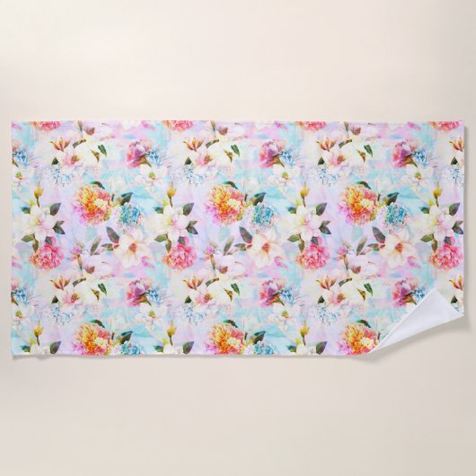 Pastell Floral Print Beach Handtuch (Vorderseite)