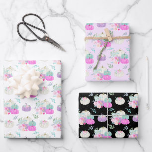 Pastell Floral Pumpkins in Rosa, Lila und Blau Geschenkpapier Set