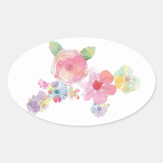 Pastell Floral Watercolor Design Ovaler Aufkleber (Vorderseite)