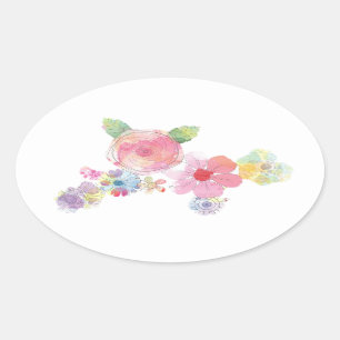 Pastell Floral Watercolor Design Ovaler Aufkleber