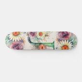 Pastell Floral Watercolor Monogram J Blume Daisy Skateboard (Horizontal)
