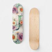 Pastell Floral Watercolor Monogram J Blume Daisy Skateboard (Vorderseite)