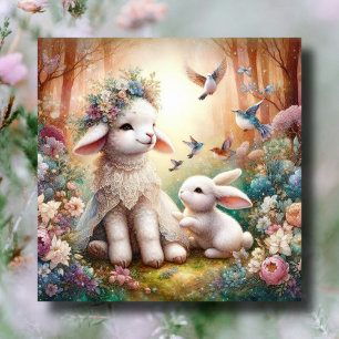 Pastell Floral Woodland Bunny Lamm Christlich Oste Feiertagskarte