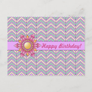 Pastell Floral Zickzack Geburtstag Postkarte