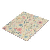 Pastell florales Pink & Blau auf hellgelb Fliese (Seite)