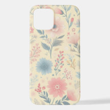 Pastell florales Pink & Blau auf hellgelb