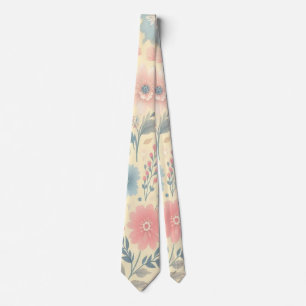Pastell florales Pink & Blau auf hellgelb Krawatte