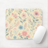 Pastell florales Pink & Blau auf hellgelb Mousepad (Mit Mouse)