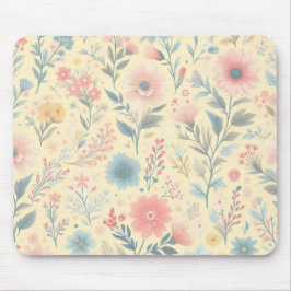 Pastell florales Pink & Blau auf hellgelb Mousepad