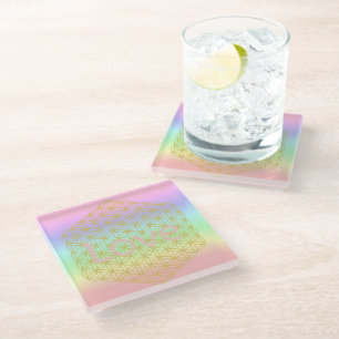 Pastell flower of life Mandala energy  Glasuntersetzer