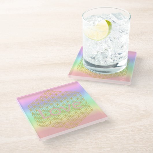 Pastell flower of life Mandala energy  Glasuntersetzer (Schrägansicht)