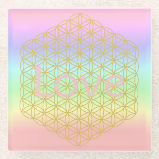 Pastell flower of life Mandala energy Glasuntersetzer (Vorderseite)
