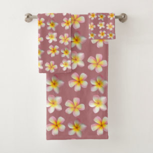 Pastell-Frangipani-Plumeria-Blumen auf Roségold Badhandtuch Set