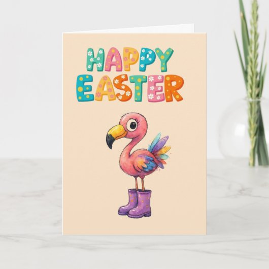 PASTELL FROHES OSTERN FLAMINGO KARTE (Vorderseite)