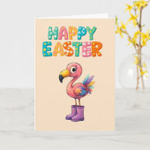 PASTELL FROHES OSTERN FLAMINGO KARTE (Gelbe Blume)