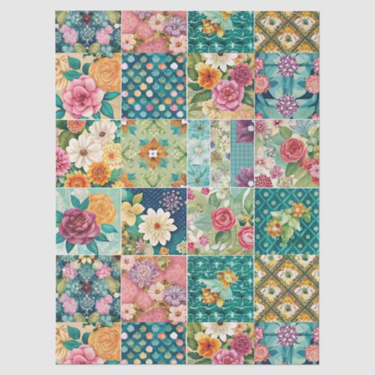 Pastell-Frühlings-Blumen-Patchwork-Decoupage-Papie Seidenpapier (Vorderseite)