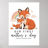 Pastell-Fuchs-Mutter-Baby-Erster-Muttertag-Nursery Poster (Vorne)