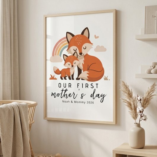 Pastell-Fuchs-Mutter-Baby-Erster-Muttertag-Nursery Poster